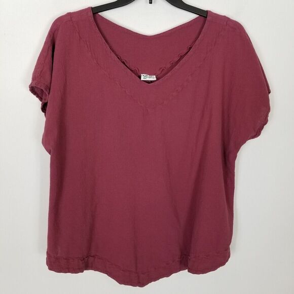 Oh My Gauze! Tops - Oh My Gauze Women Textured Top Blouse Sz 3 XL Mauve Popover Lagenlook Minimalist